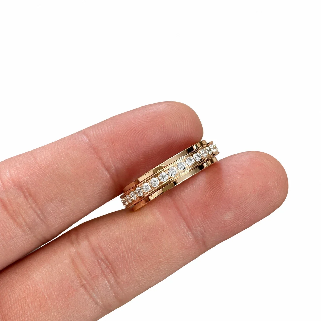 Rotating 925 Sterling Silver Clear Stone Channel Ring