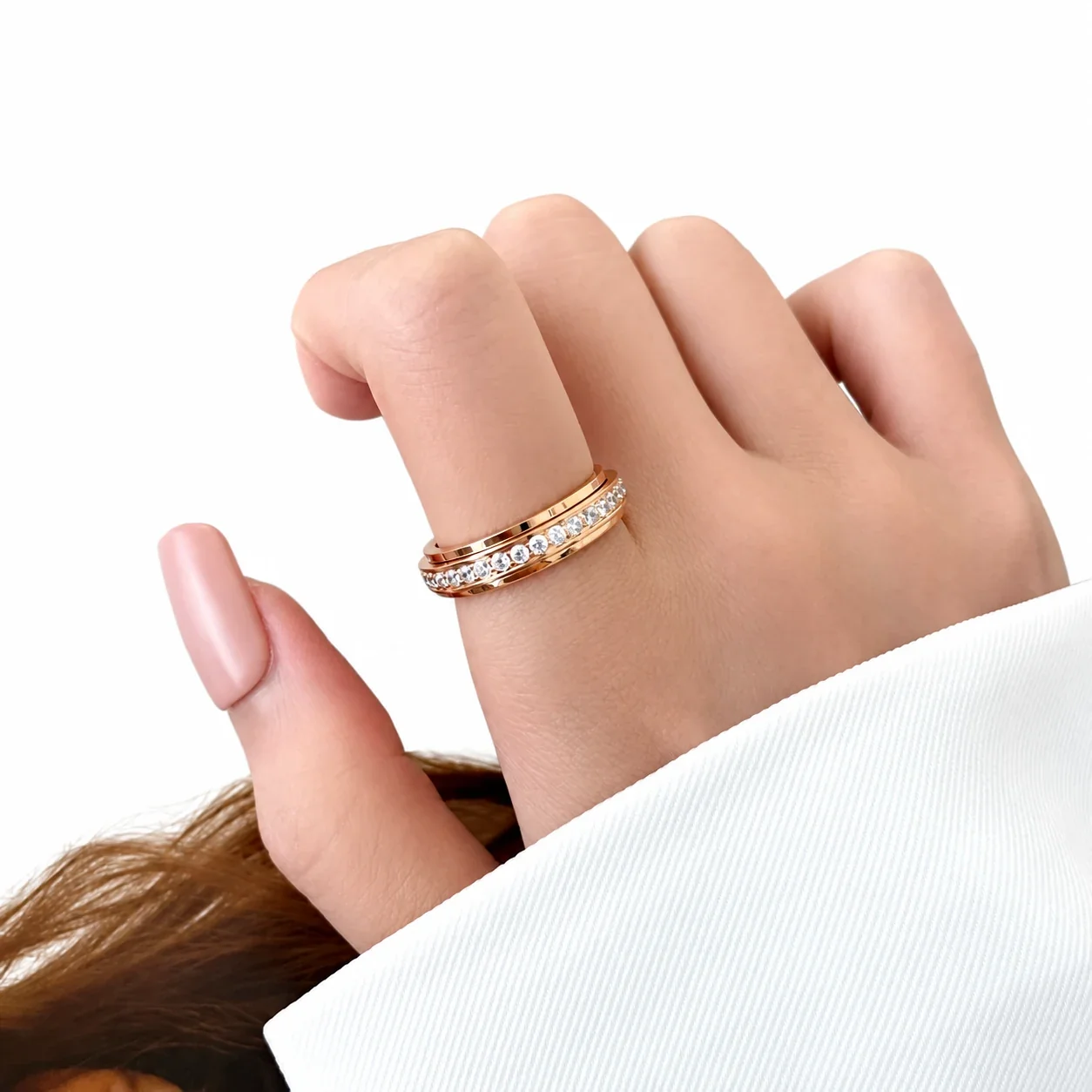 Rotating 925 Sterling Silver Clear Stone Channel Ring