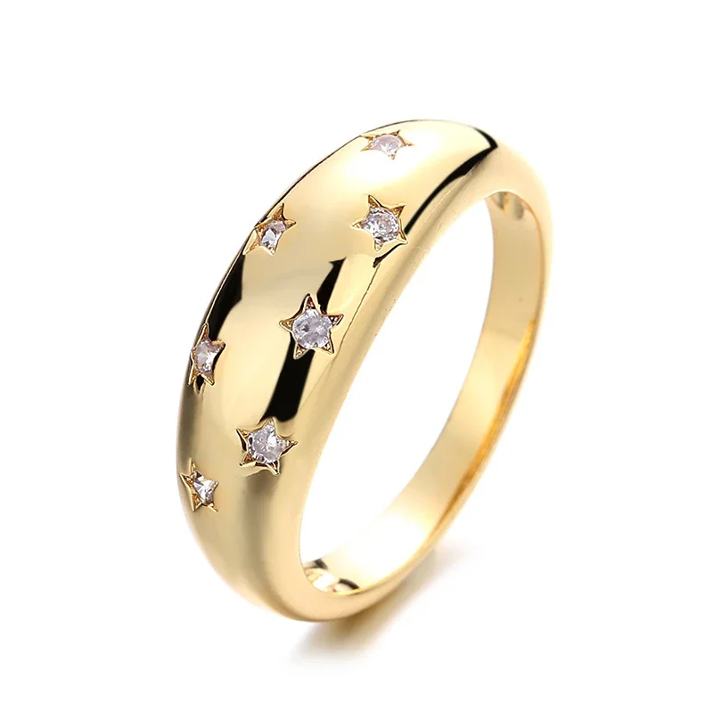 Celestial Brass Star-Set Wide-Band Gold-Plated Ring