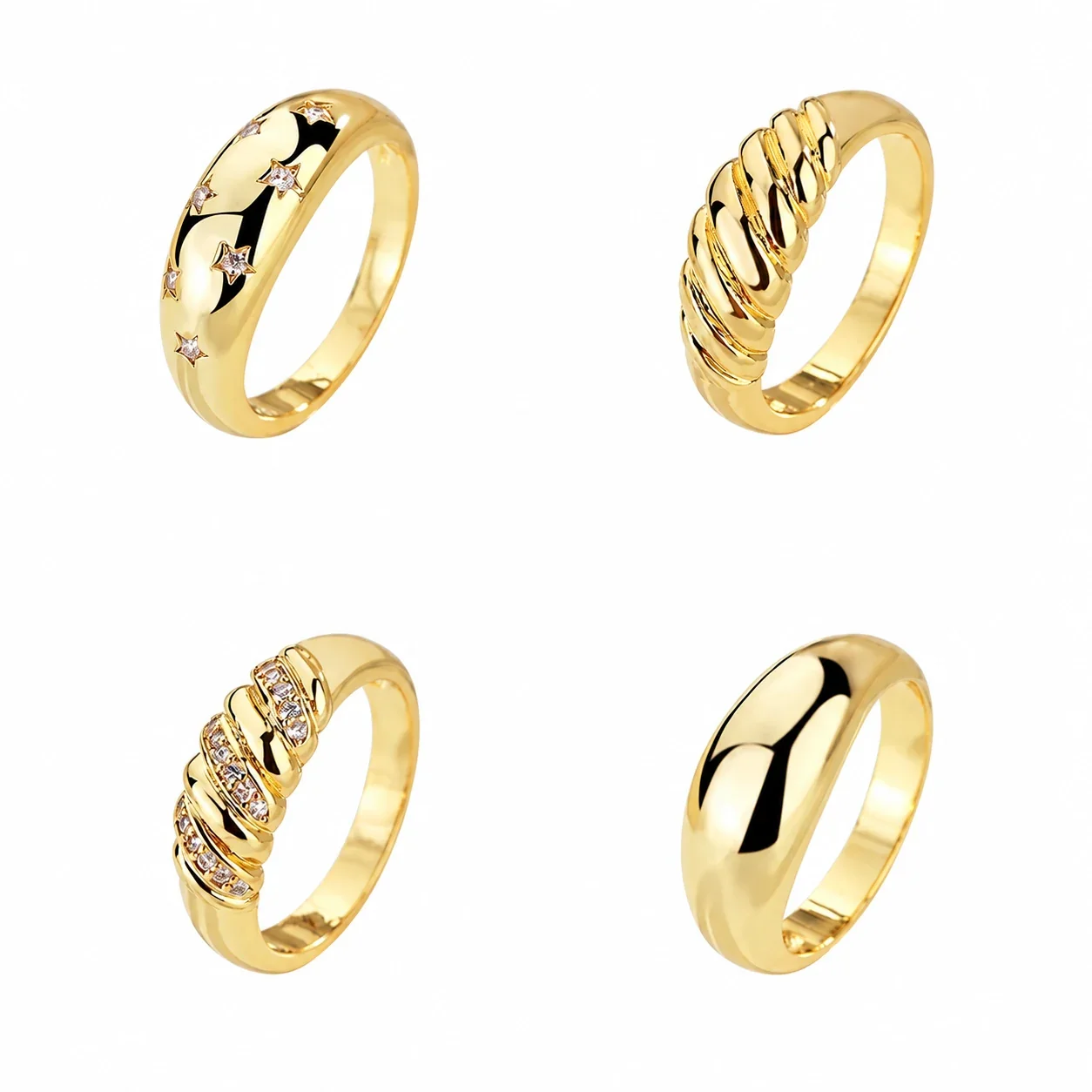 Celestial Brass Star-Set Wide-Band Gold-Plated Ring