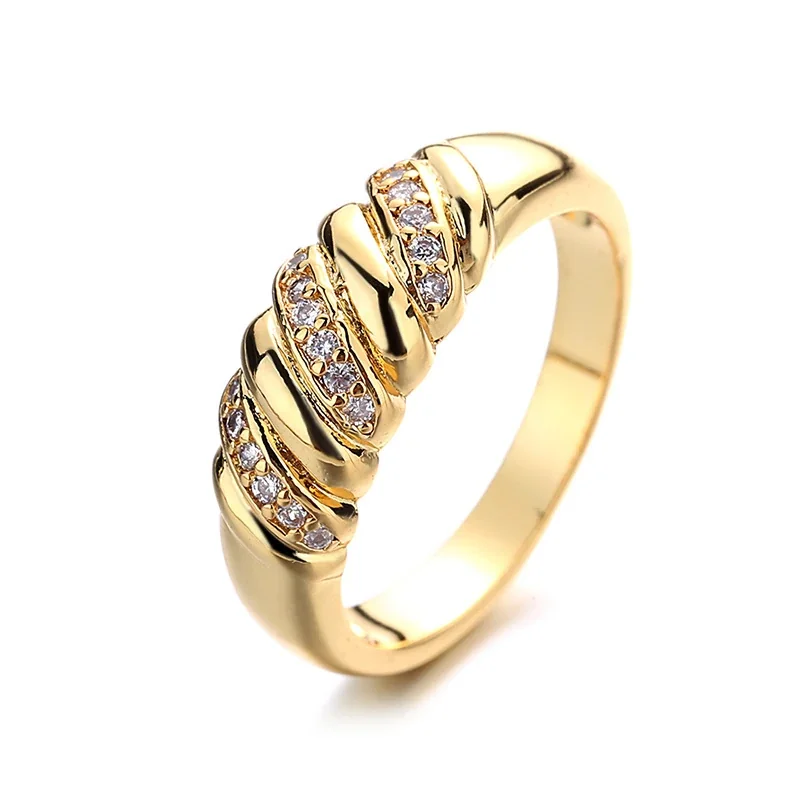 Celestial Brass Star-Set Wide-Band Gold-Plated Ring - Gold Stone- Croissant