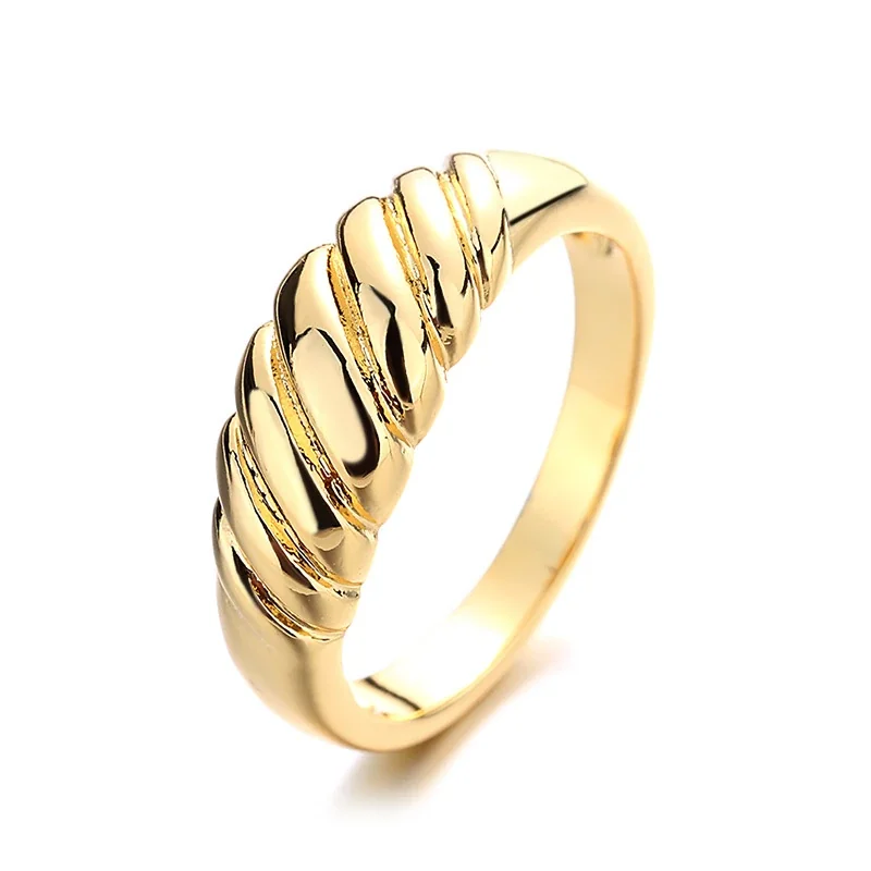 Celestial Brass Star-Set Wide-Band Gold-Plated Ring - Gold Croissant