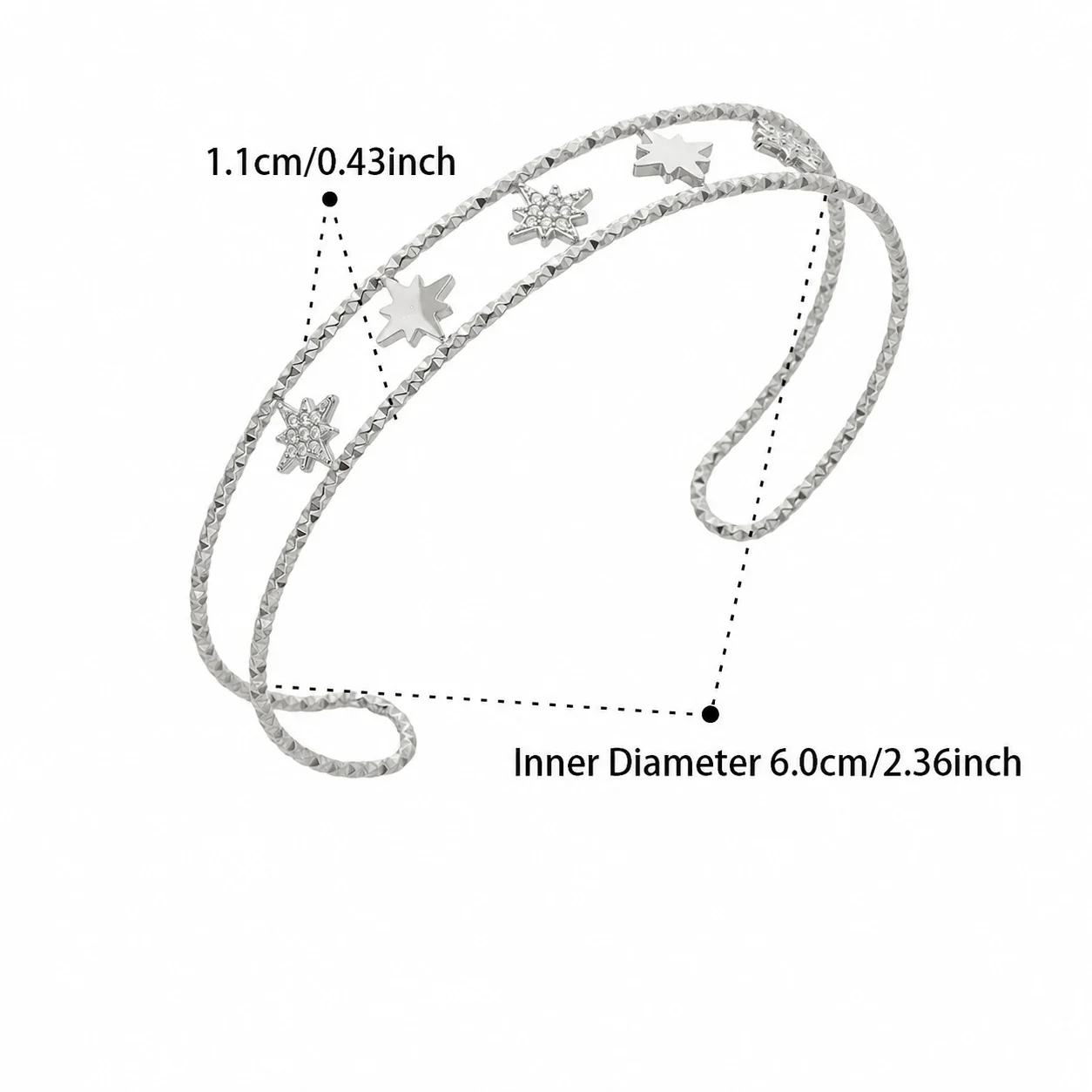 Radiant 18K Gold-Plated CZ Clover Stars Bangle - Silver Octagon CZ Open