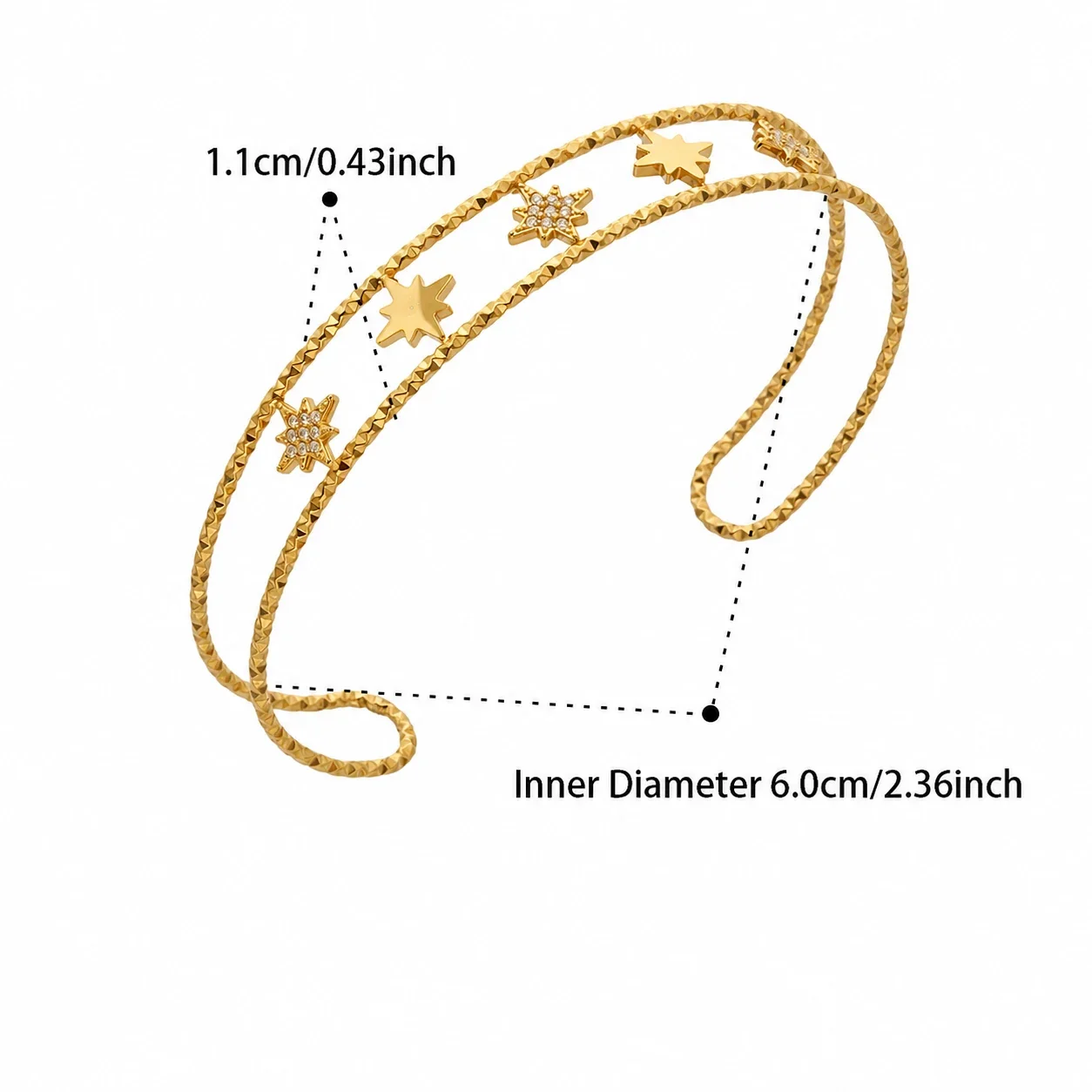 Radiant 18K Gold-Plated CZ Clover Stars Bangle - Gold Octagon CZ Open