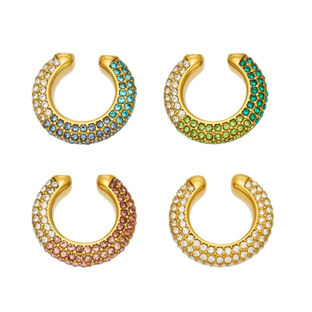 Curved Gold-Plated Pavé Round CZ Ear Cuff Earrings