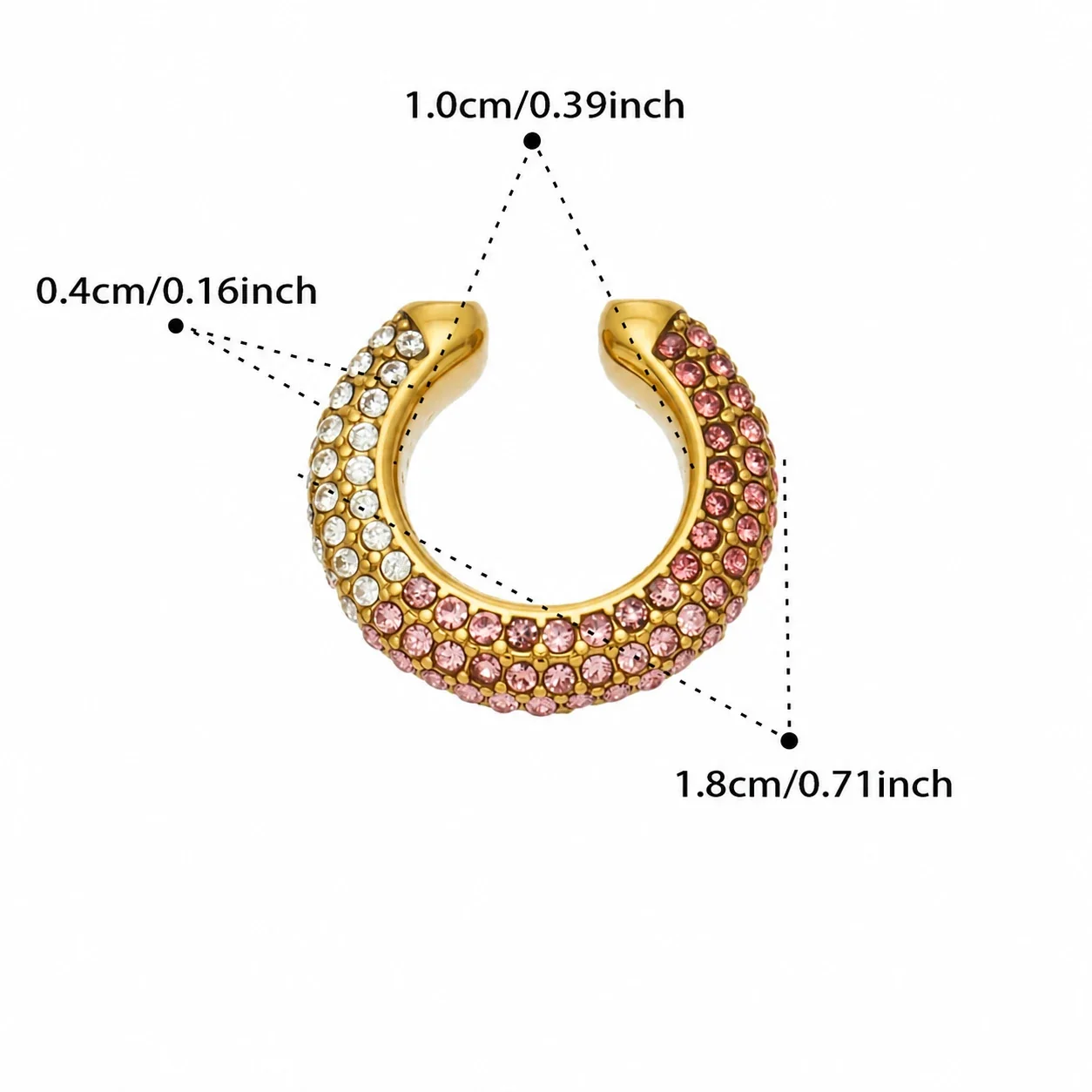 Curved Gold-Plated Pavé Round CZ Ear Cuff Earrings - Gold Pink CZ