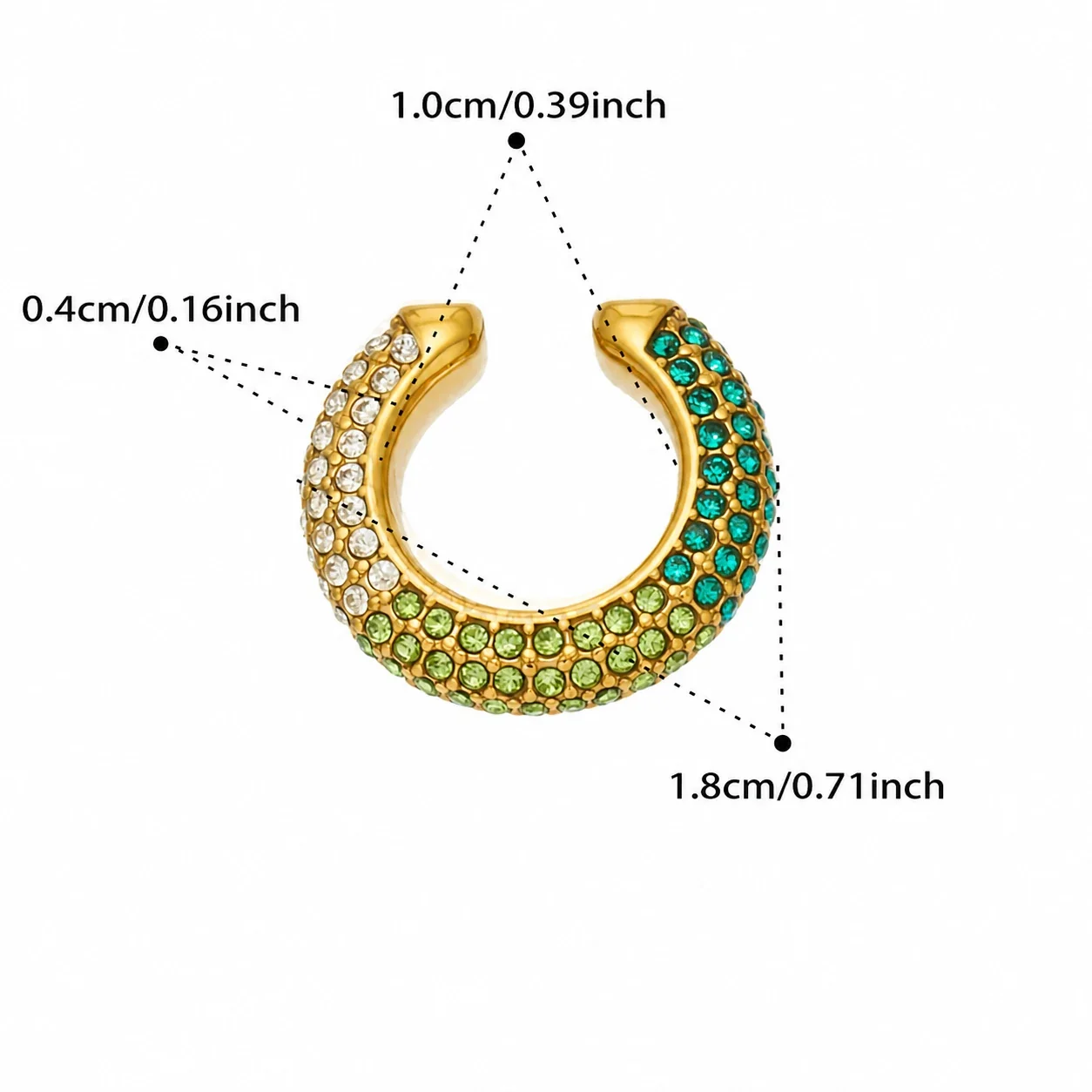 Curved Gold-Plated Pavé Round CZ Ear Cuff Earrings - Gold Green CZ
