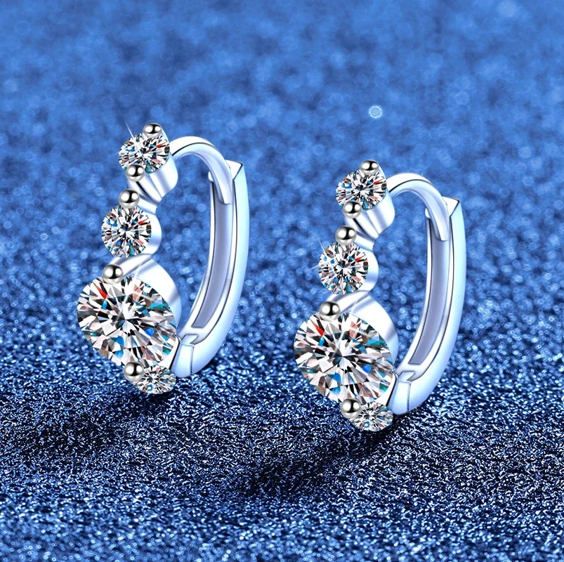 Graduated Round Moissanite 925 Sterling Silver Hoop Earrings
