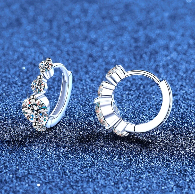 Graduated Round Moissanite 925 Sterling Silver Hoop Earrings