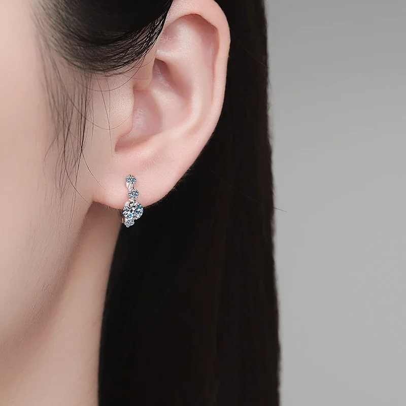 Graduated Round Moissanite 925 Sterling Silver Hoop Earrings
