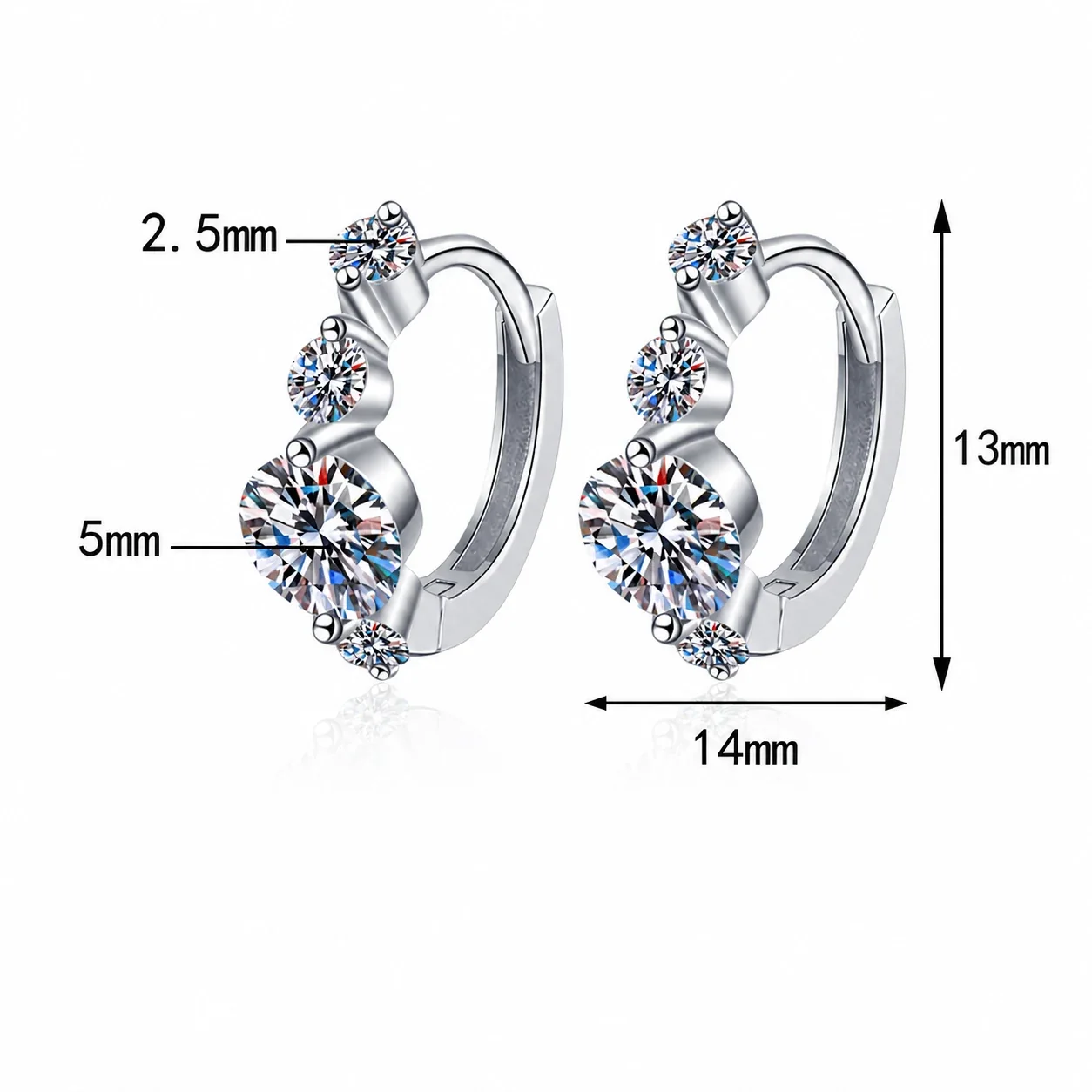 Graduated Round Moissanite 925 Sterling Silver Hoop Earrings - ct + ct Moissanite
