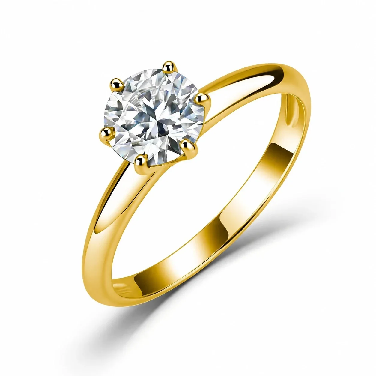 Classic 925 Sterling Silver Six-Prong Round Moissanite Ring - 3 ct Gold