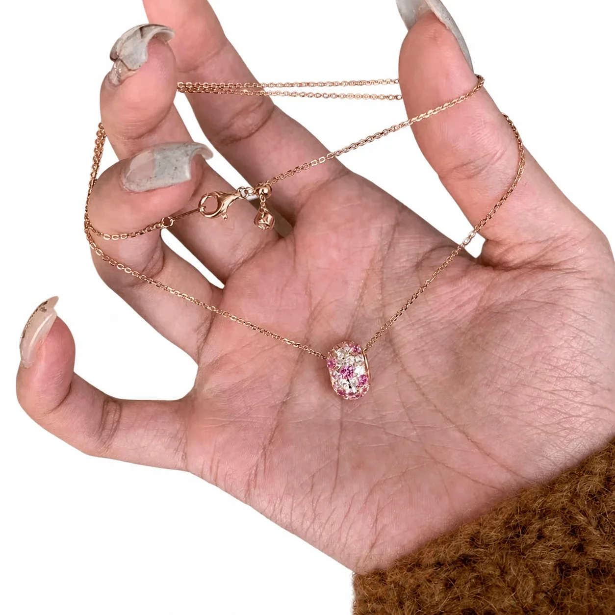 Dainty Rose Gold-Plated Copper Pink Crystal Oval Pendant Necklace