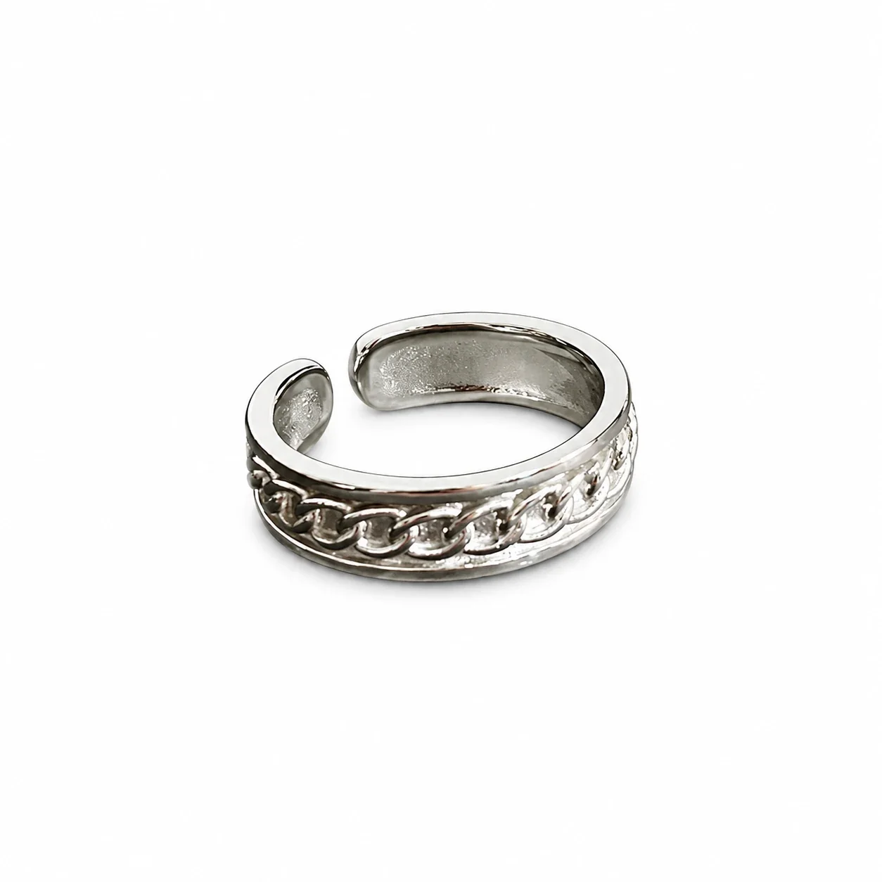 Sculptural 925 Sterling Silver Curb Chain Open Ring