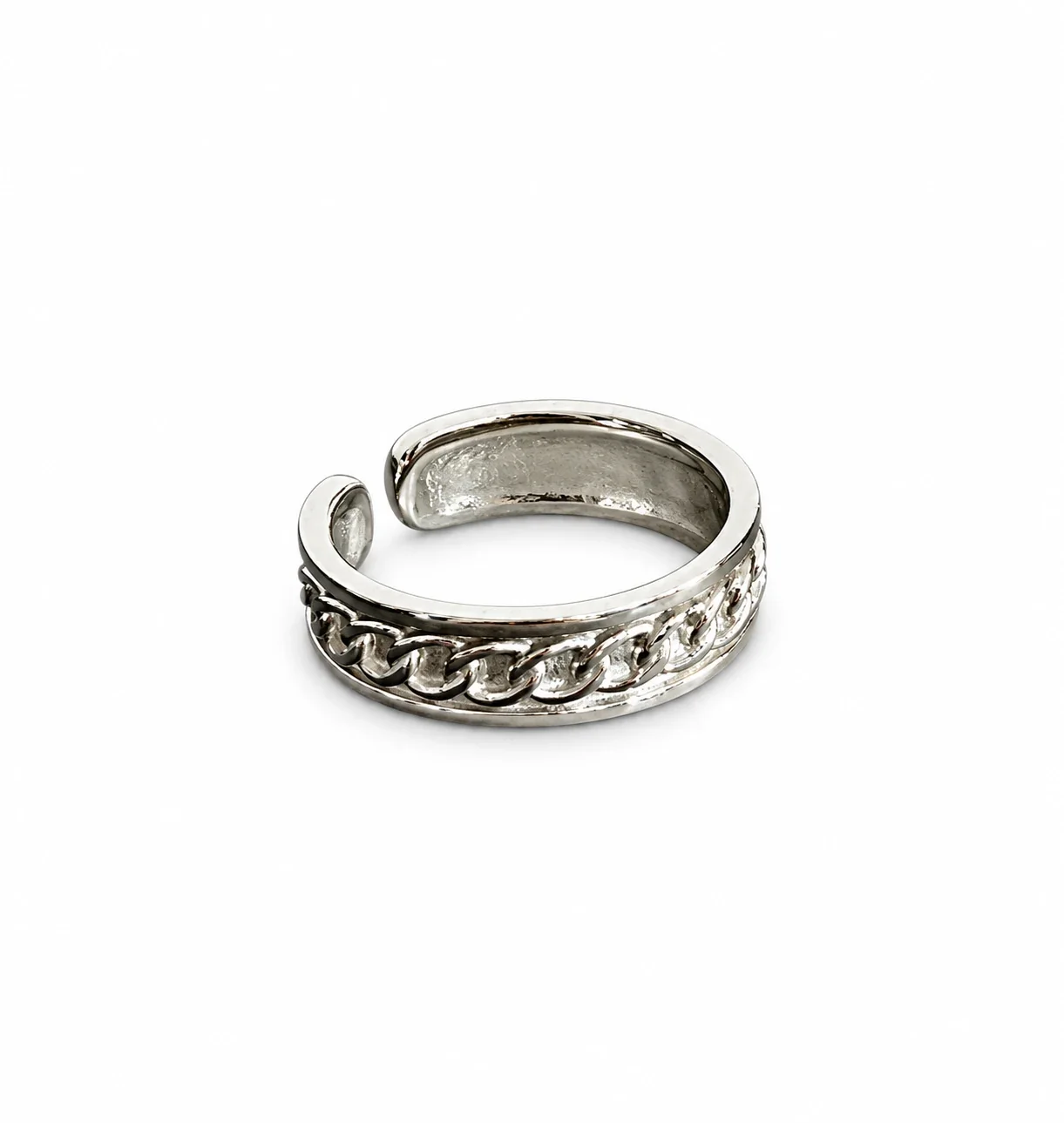 Sculptural 925 Sterling Silver Curb Chain Open Ring - Curb