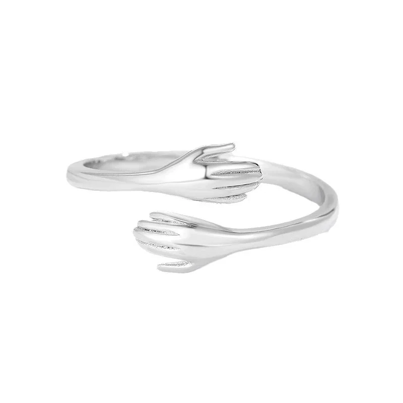 Embrace Hands 925 Sterling Silver Open-Front Ring - Silver