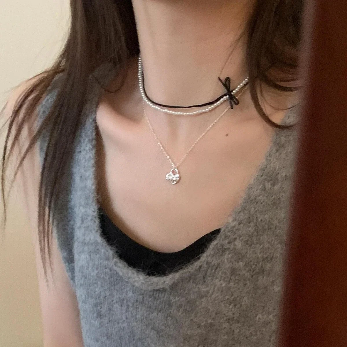 Romantic 925 Sterling Silver Bow Heart Pendant Necklace