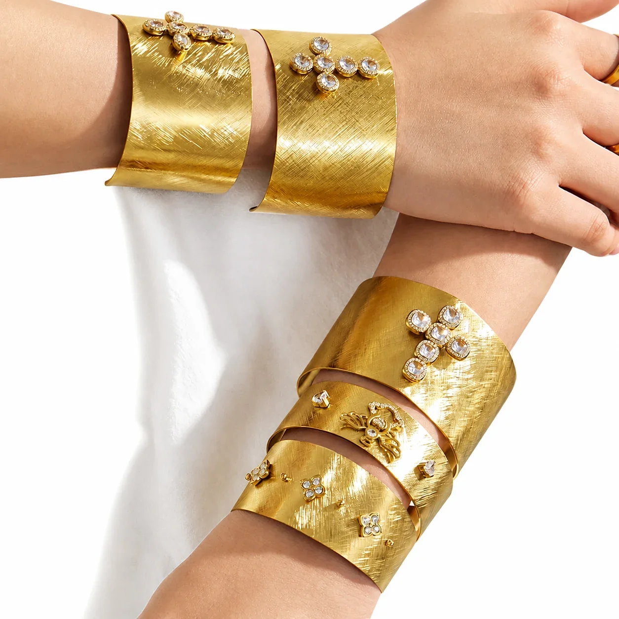 Bold Gold-Plated Brushed Wide Cubic Zirconia Bangle