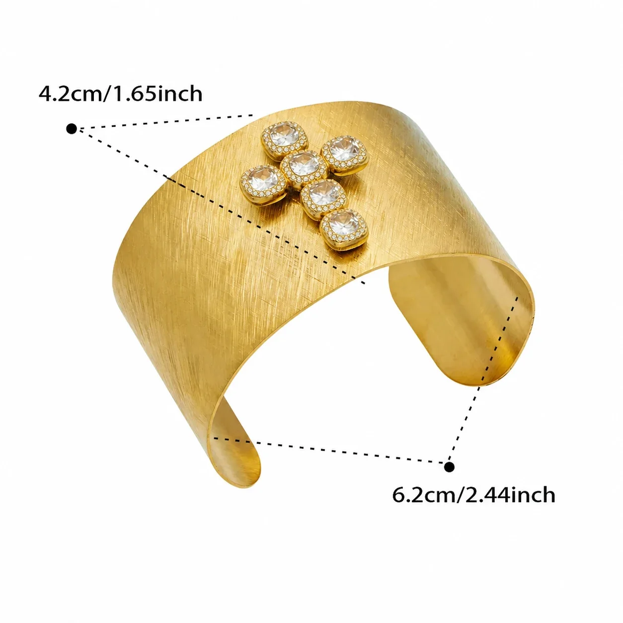 Bold Gold-Plated Brushed Wide Cubic Zirconia Bangle - Gold Square Cubic Zirconia