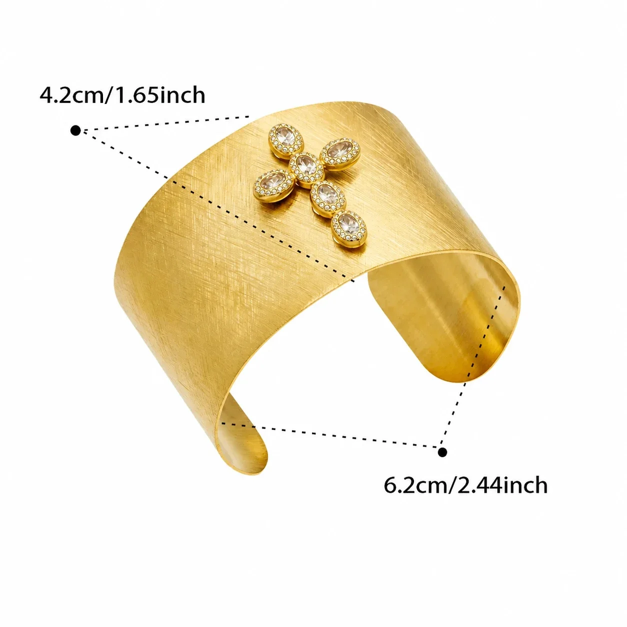 Bold Gold-Plated Brushed Wide Cubic Zirconia Bangle - Gold Oval Cubic Zirconia