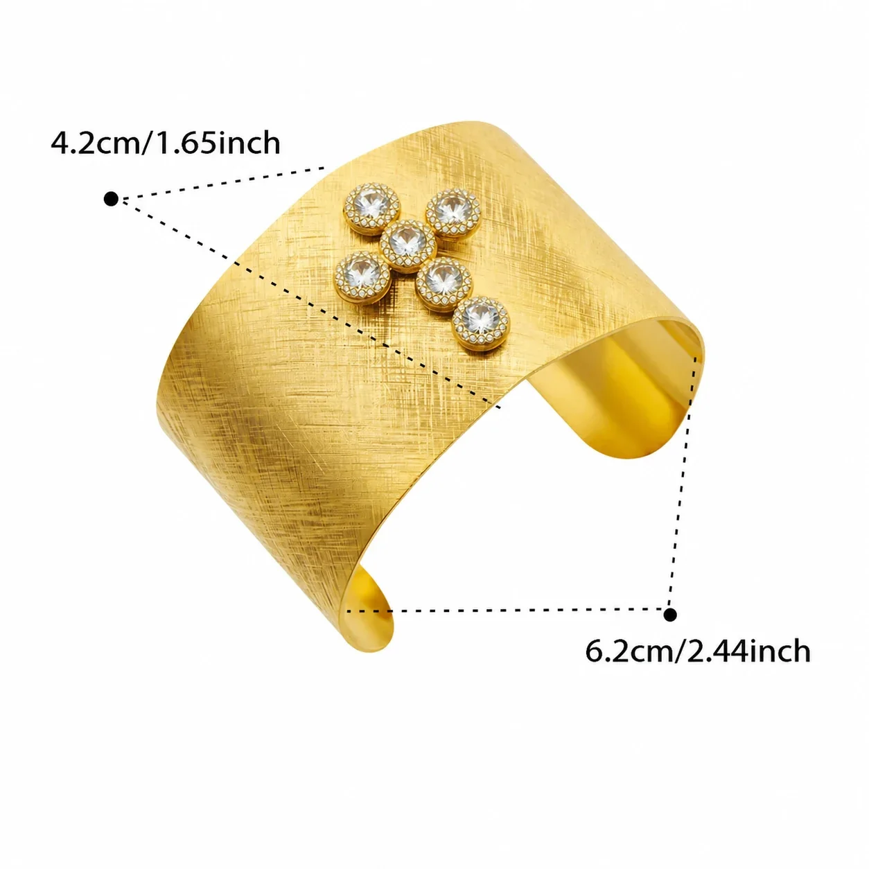 Bold Gold-Plated Brushed Wide Cubic Zirconia Bangle - Gold Round Cubic Zirconia