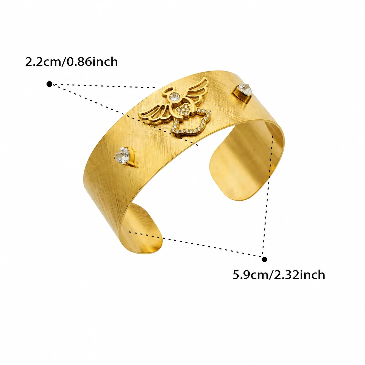Bold Gold-Plated Brushed Wide Cubic Zirconia Bangle - Gold Angel Cubic Zirconia