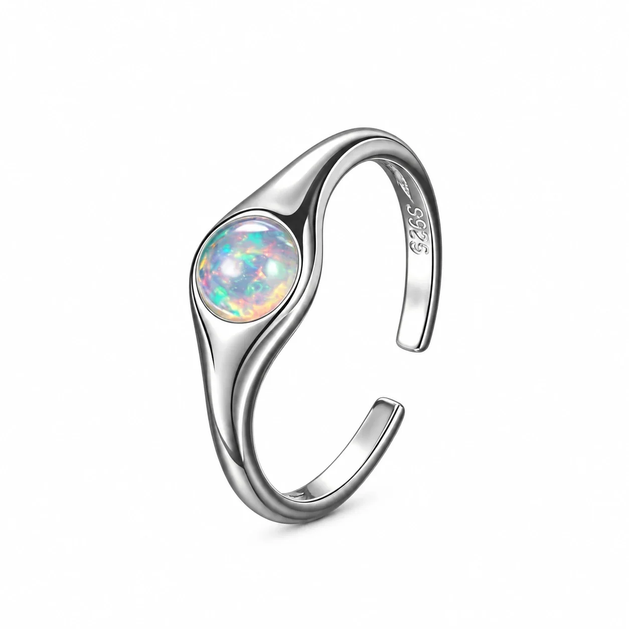 Delicate 925 Sterling Silver Cross and Stone Open Ring