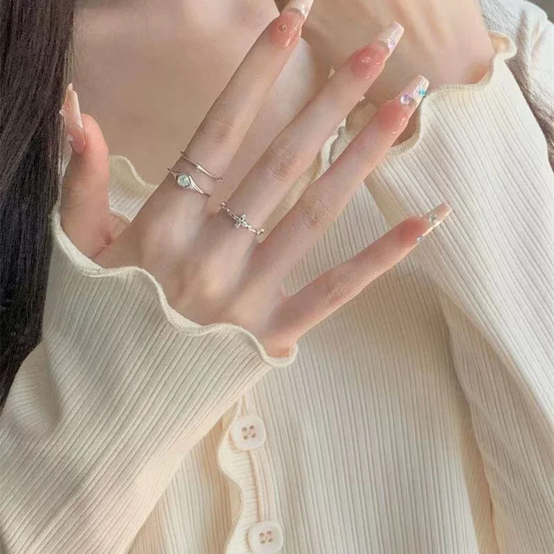 Delicate 925 Sterling Silver Cross and Stone Open Ring