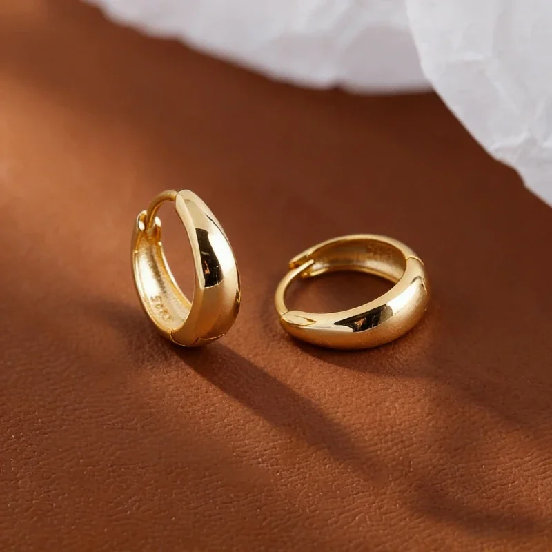 Polished Dome 925 Sterling Silver Hinged Hoop Earrings - Gold 13M