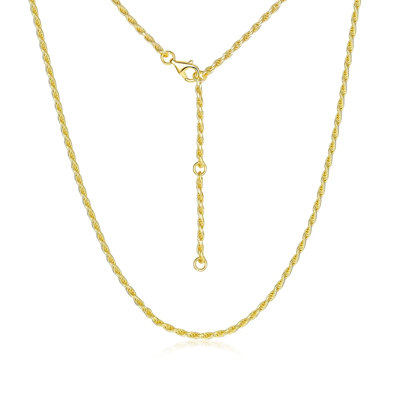 Sleek 925 Sterling Silver Twisted Rope Chain Necklace - 1.5 mm Twisted Rope , Gold, Lobster Clasp, 55 cm