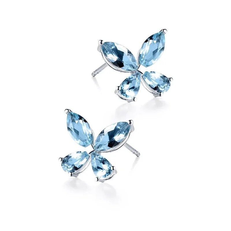 Bright 925 Sterling Silver Four-Marquise Butterfly Stud Earrings