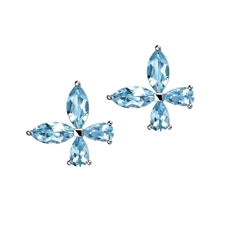 Bright 925 Sterling Silver Four-Marquise Butterfly Stud Earrings