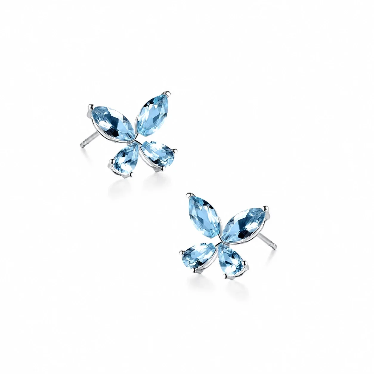 Bright 925 Sterling Silver Four-Marquise Butterfly Stud Earrings - Silver
