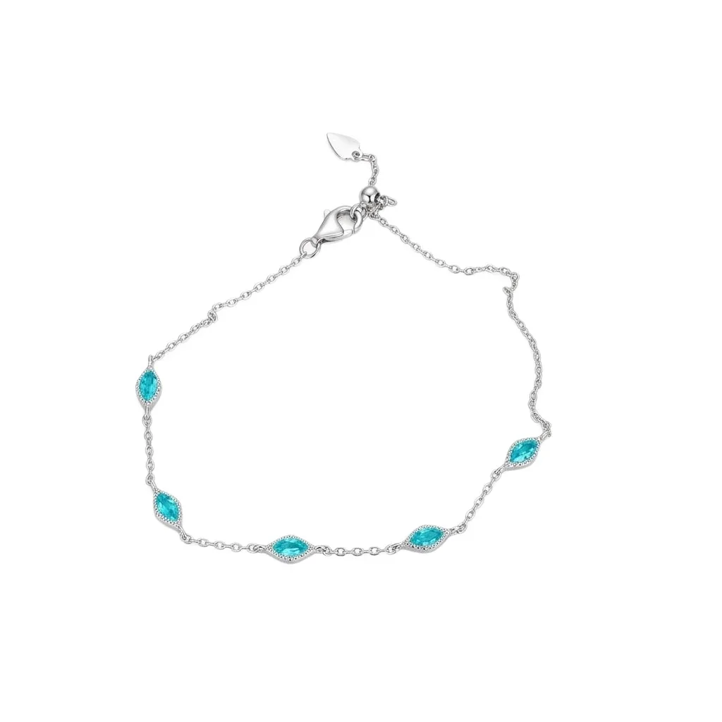 Marquise Stone Stone 925 Sterling Silver Chain Bracelet