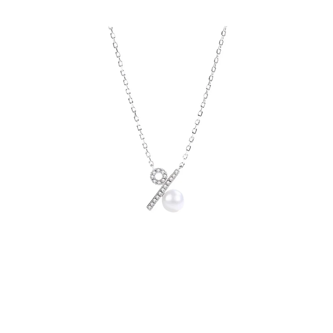 Delicate Silver-Color Loop Bar Pearl Drop Cable Necklace
