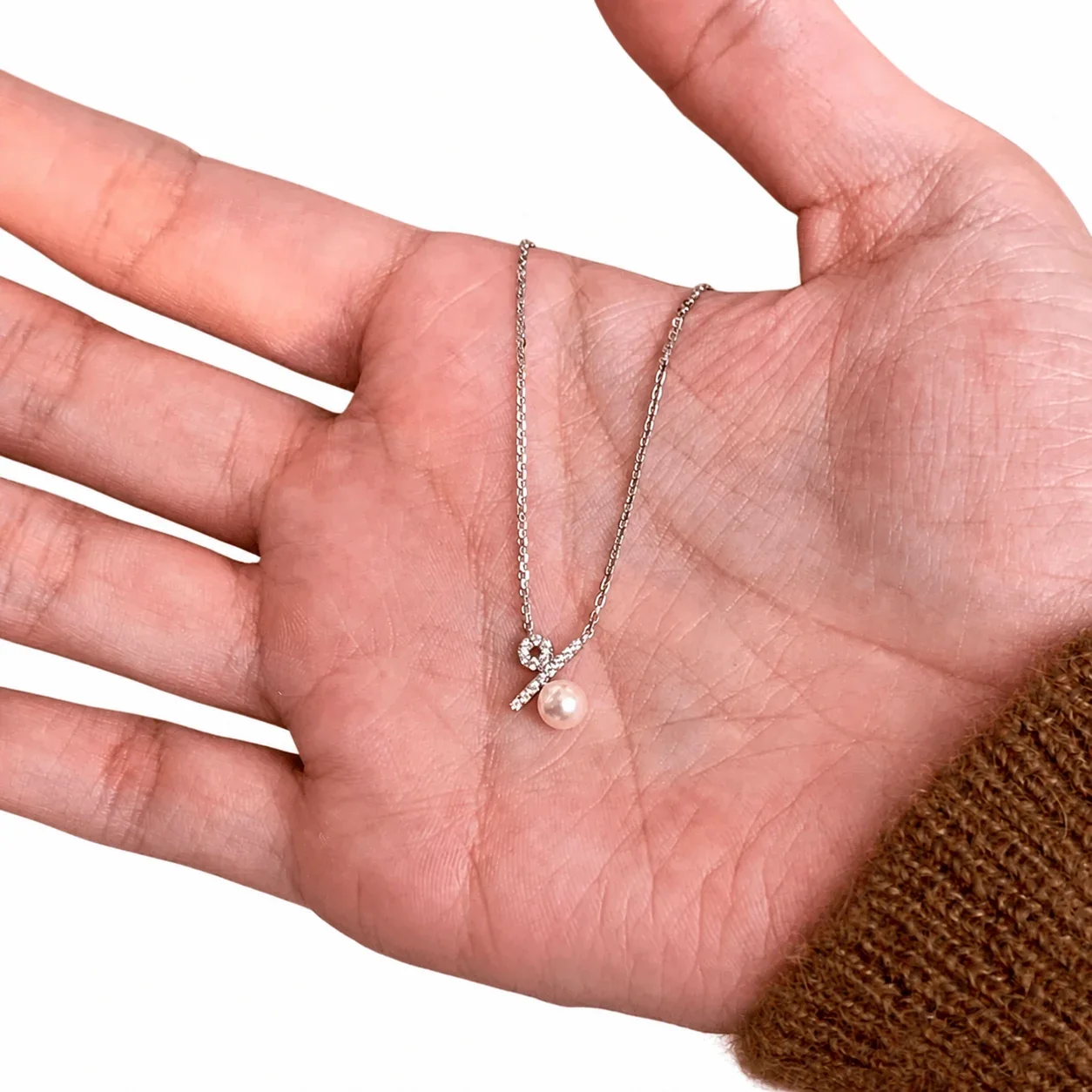 Delicate Silver-Color Loop Bar Pearl Drop Cable Necklace