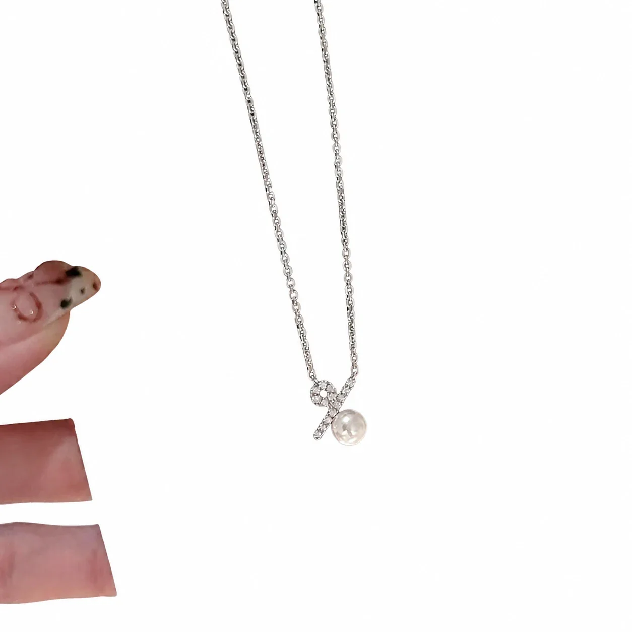 Delicate Silver-Color Loop Bar Pearl Drop Cable Necklace