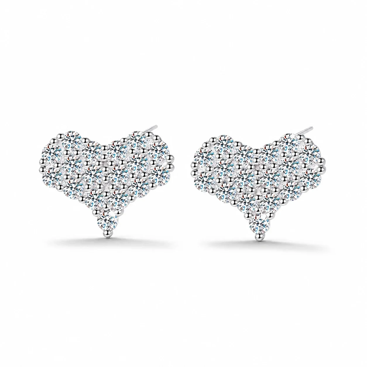 Luminous Heart Pave Moissanite 925 Sterling Silver Stud Earrings