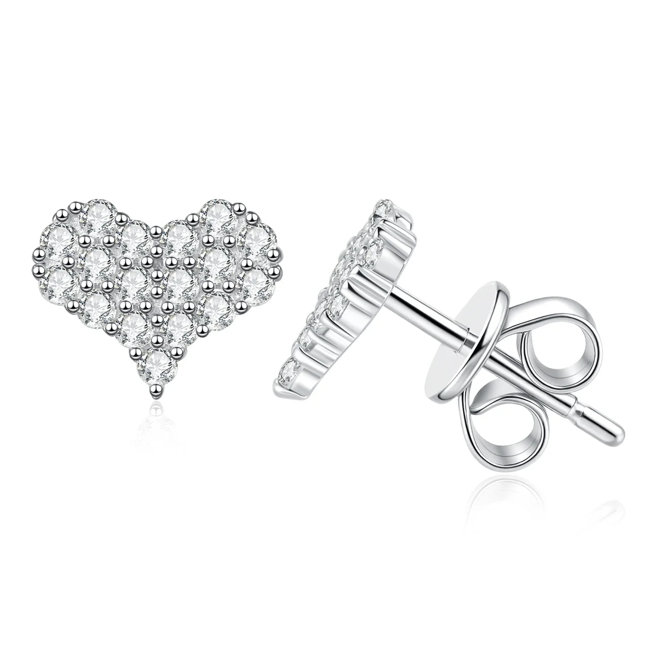 Luminous Heart Pave Moissanite 925 Sterling Silver Stud Earrings