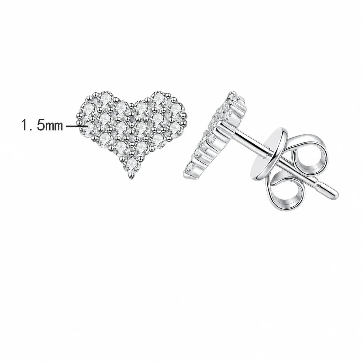 Luminous Heart Pave Moissanite 925 Sterling Silver Stud Earrings - Silver Pave Moissanite