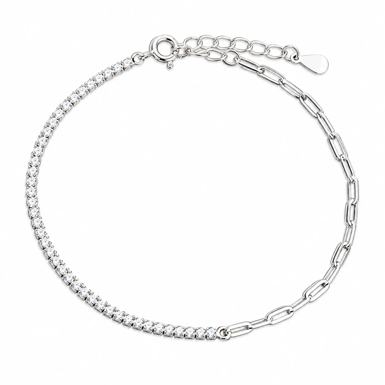 Refined 925 Sterling Silver Prong-Set CZ Paperclip Bracelet
