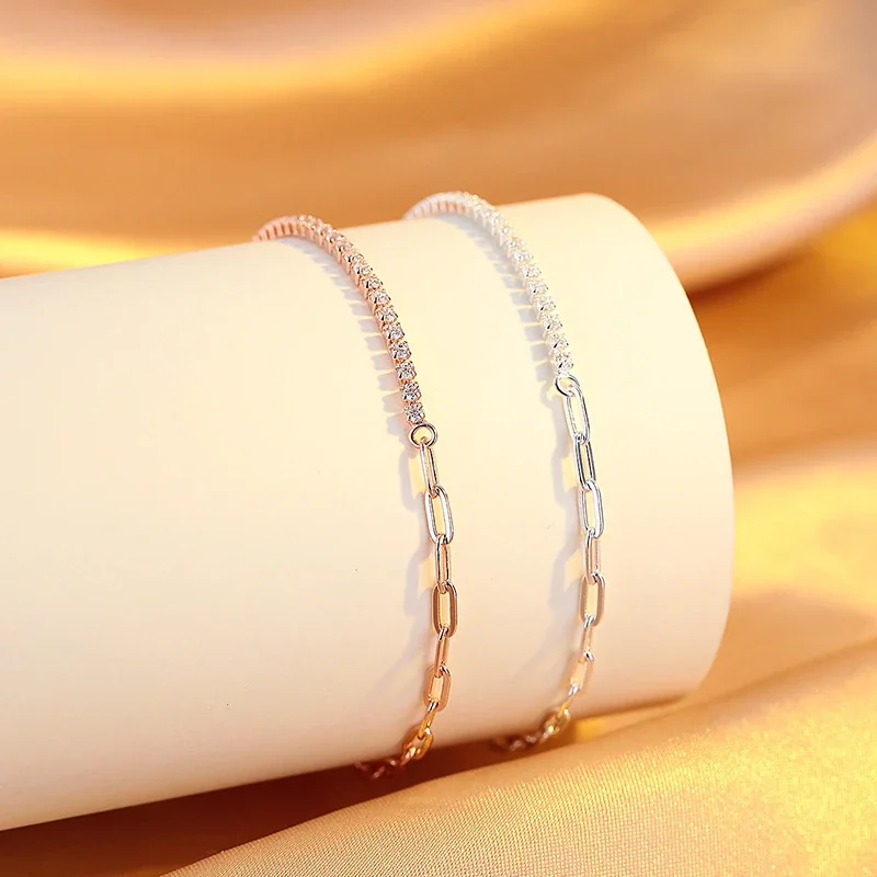 Refined 925 Sterling Silver Prong-Set CZ Paperclip Bracelet