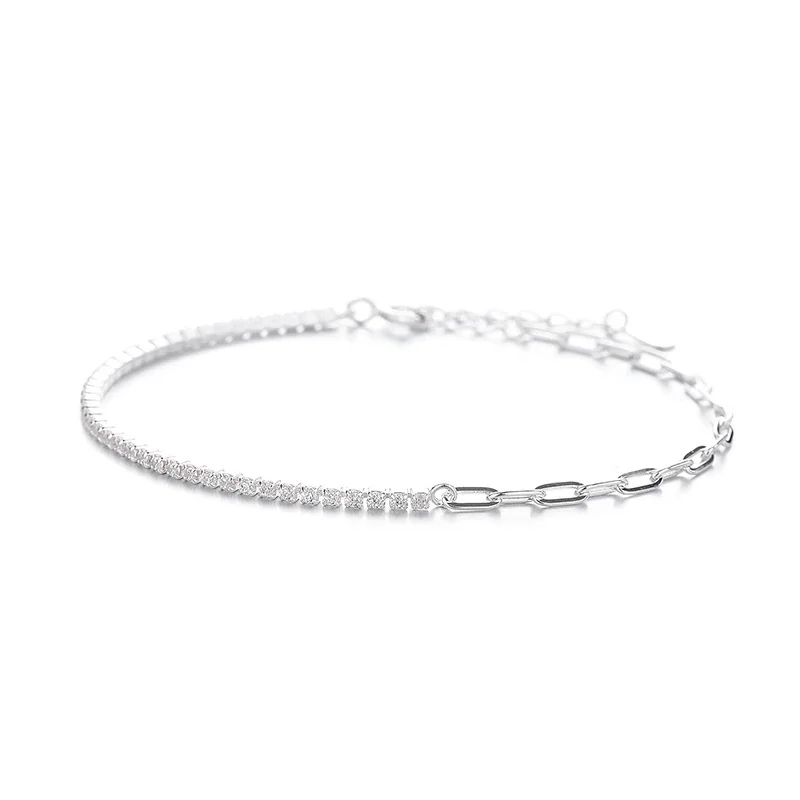 Refined 925 Sterling Silver Prong-Set CZ Paperclip Bracelet