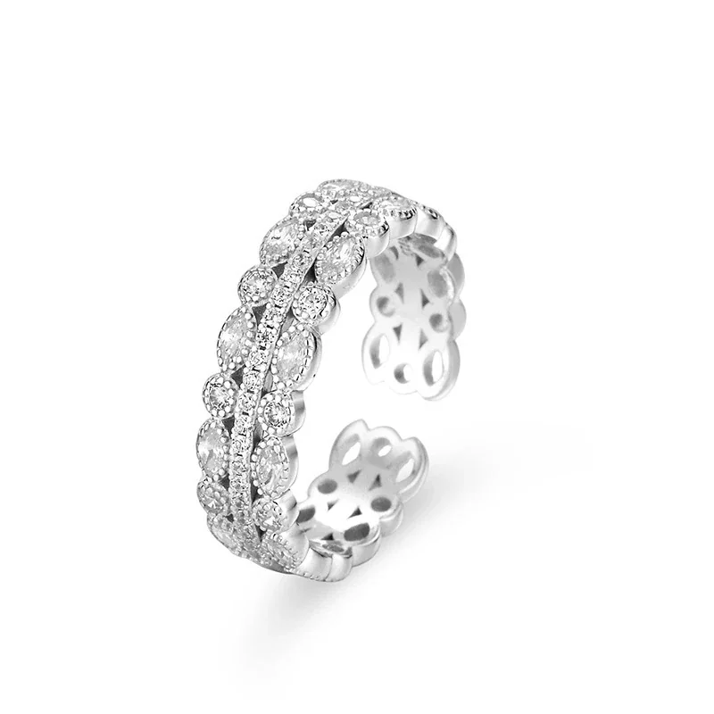 Ornate 925 Sterling Silver Marquise CZ Pave Openwork Ring - Silver