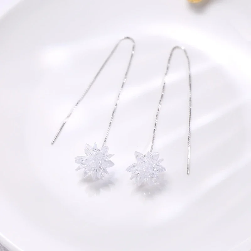 Faceted Snowflake Threader 925 Sterling Silver Earrings