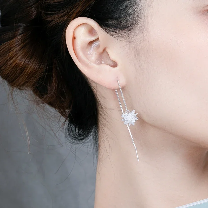 Faceted Snowflake Threader 925 Sterling Silver Earrings
