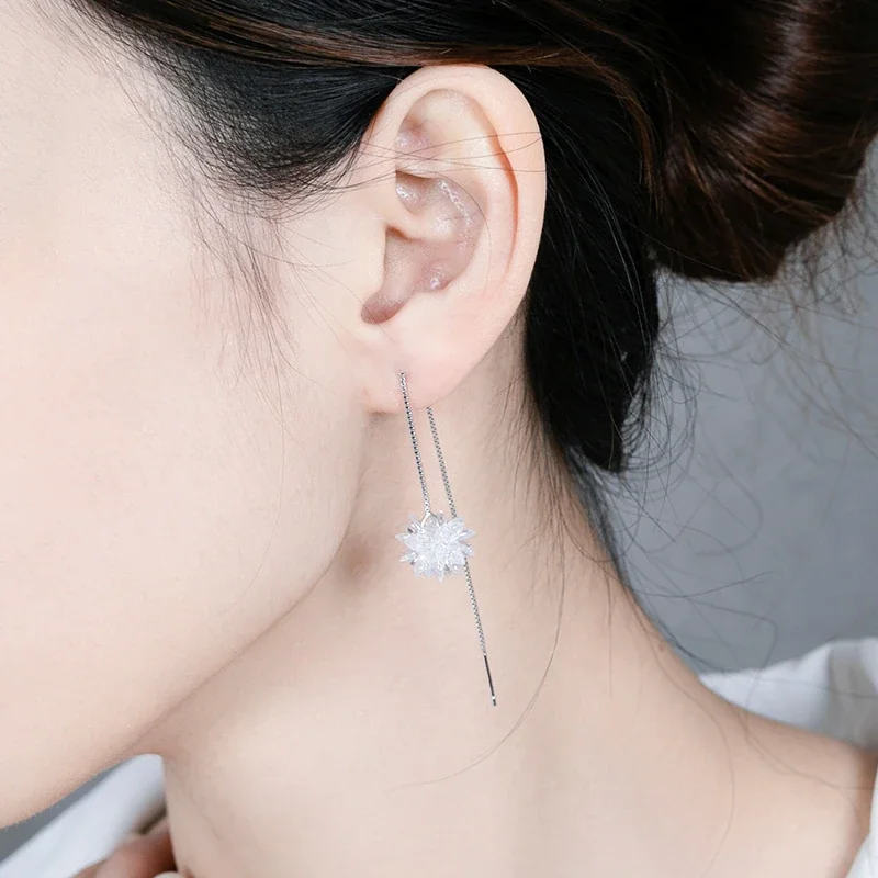 Faceted Snowflake Threader 925 Sterling Silver Earrings