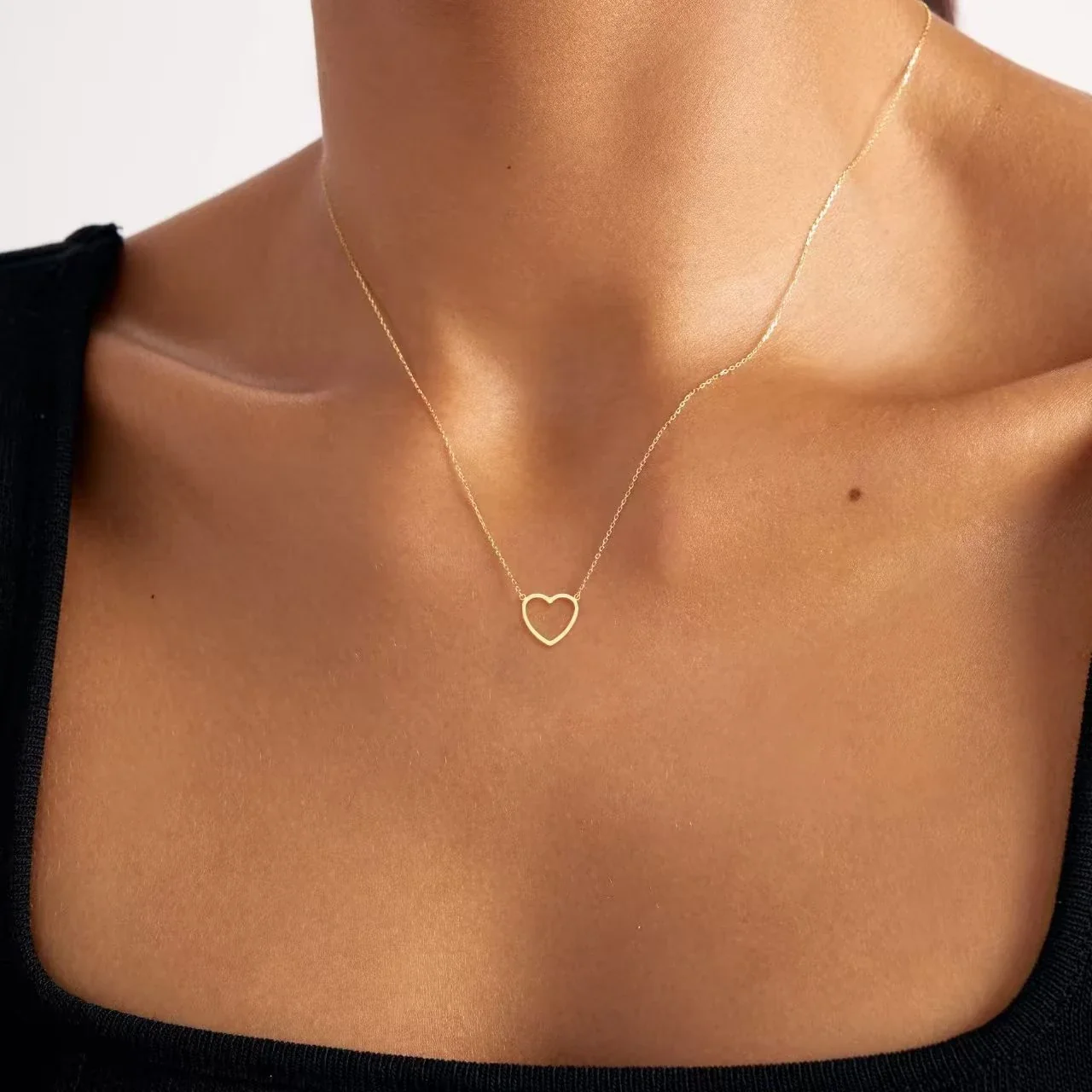 Polished 925 Sterling Silver Open Heart Cable Necklace