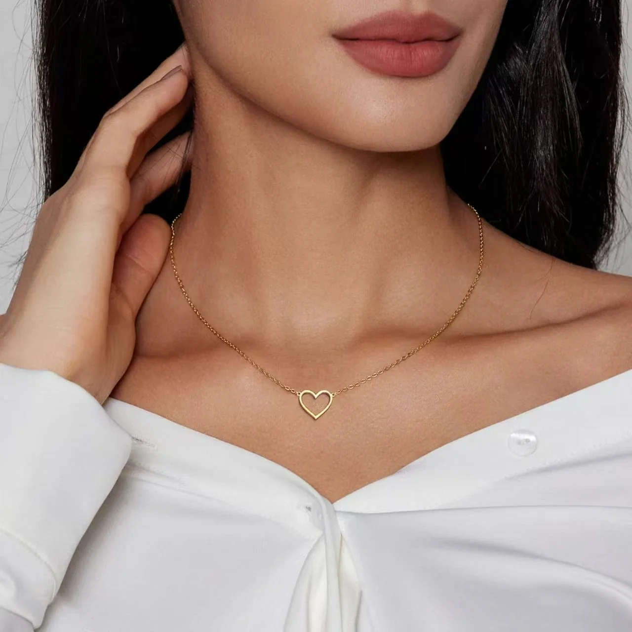 Polished 925 Sterling Silver Open Heart Cable Necklace
