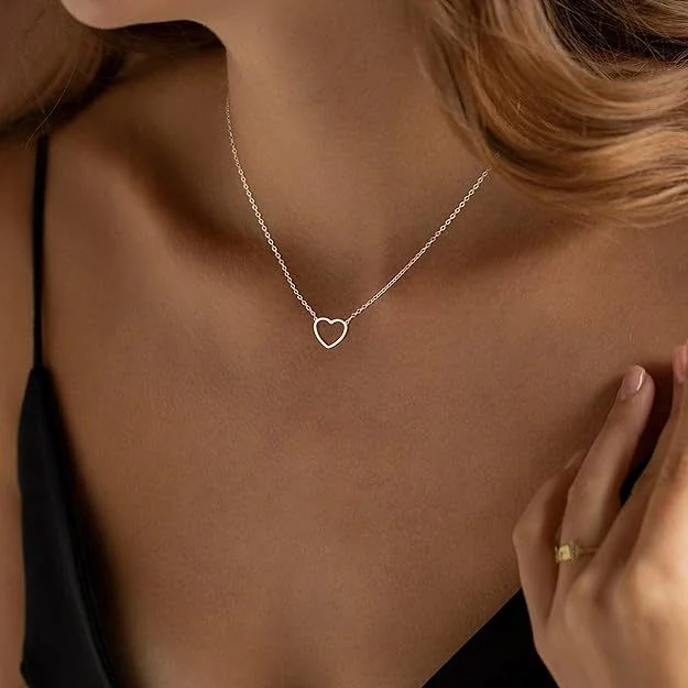 Polished 925 Sterling Silver Open Heart Cable Necklace - Silver
